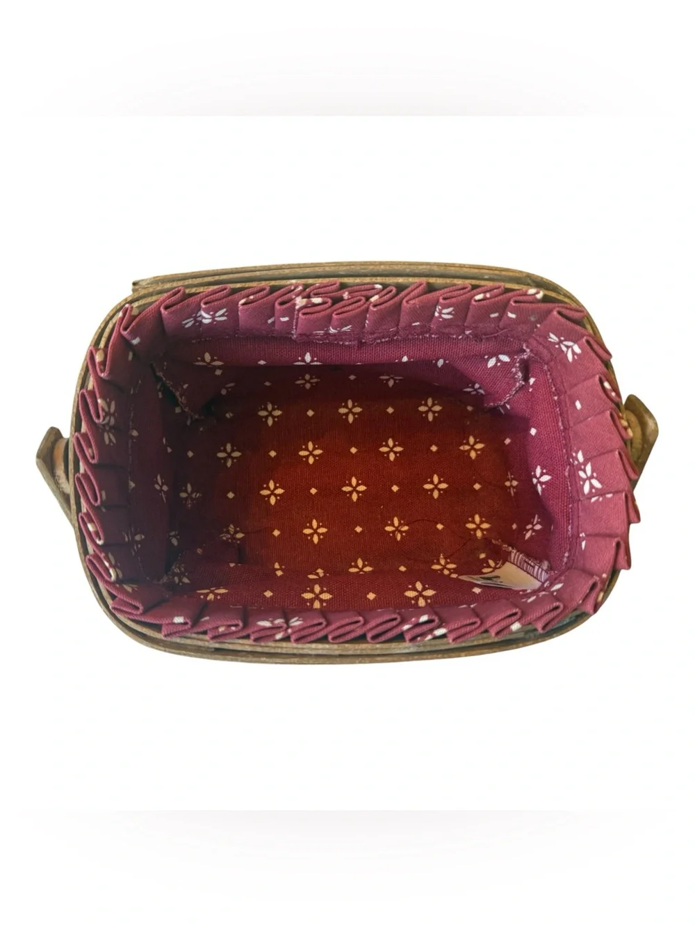 Longaberger Small Rectangular Basket Burgundy Liner Swing Handle Vintage 7.5”